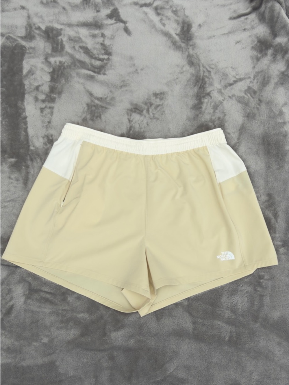 The North Face Women's Beige Athletic Shorts with White Waistband